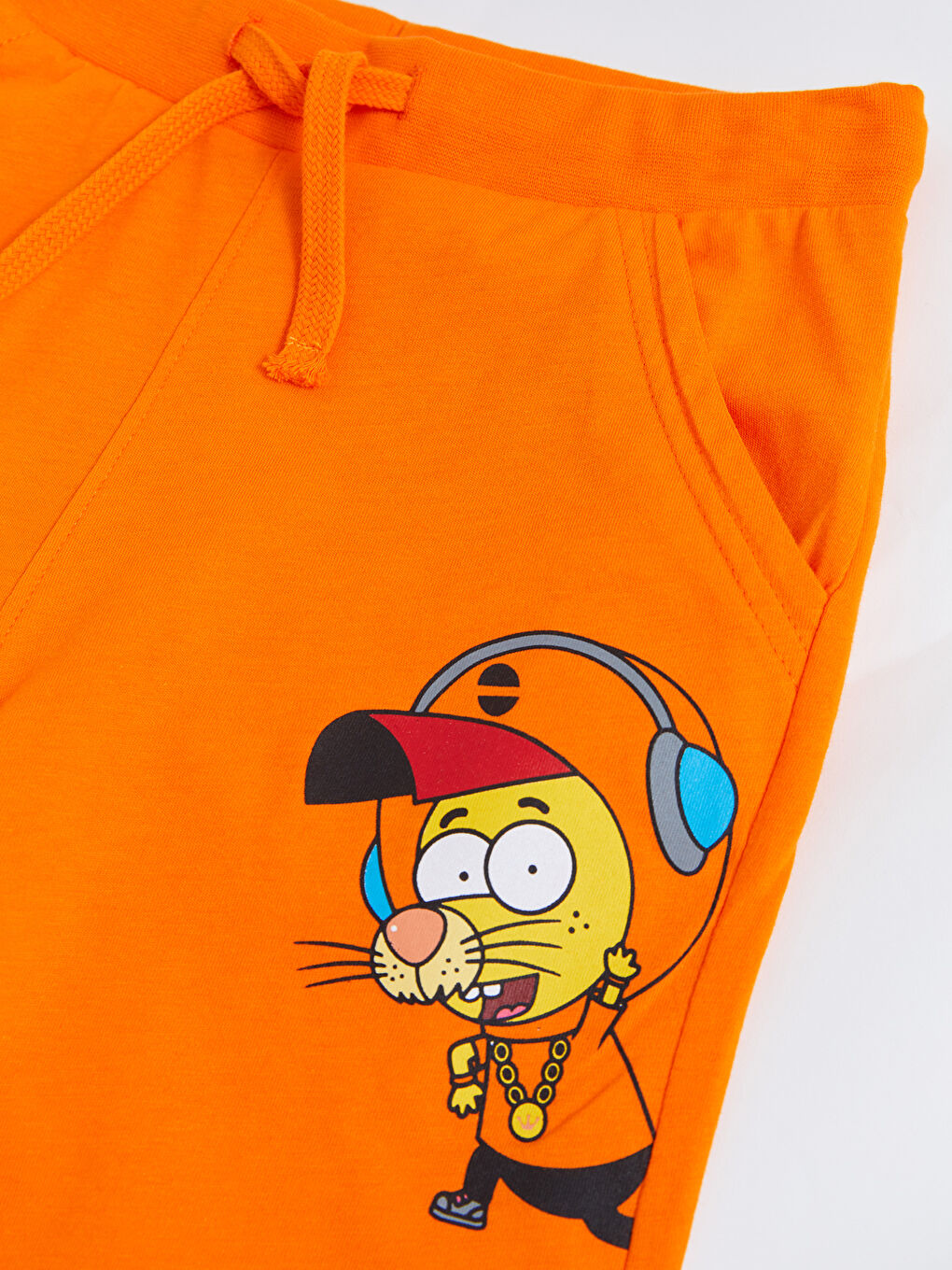 Turuncu Beli Lastikli Kral Şakir Baskılı Erkek Çocuk Şort-2