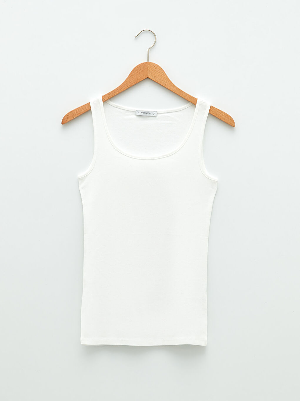 Ekru U Yaka Düz Pamuklu Kadın Atlet-5