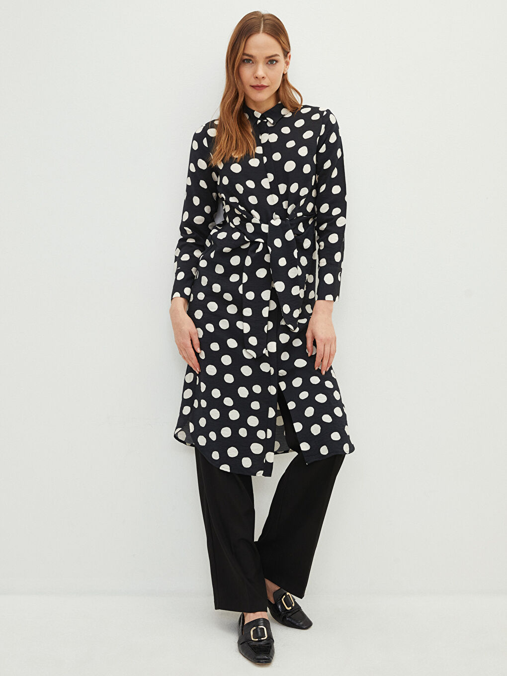 LCW Modest Polka Dot Long Sleeve Women's Shirt Tunic -S2AG68Z8-LQH