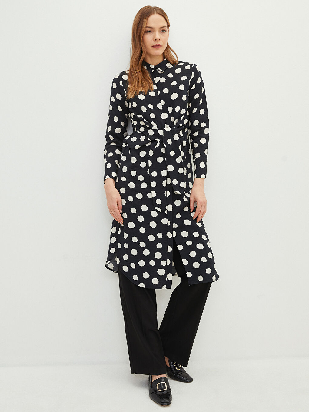 LCW Modest Polka Dot Long Sleeve Women's Shirt Tunic -S2AG68Z8-LQH