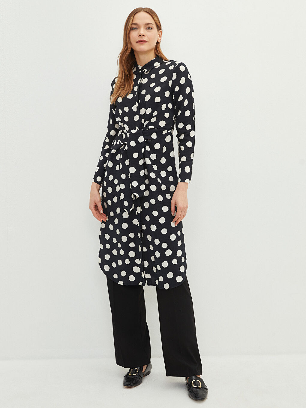 LCW Modest Polka Dot Long Sleeve Women's Shirt Tunic -S2AG68Z8-LQH