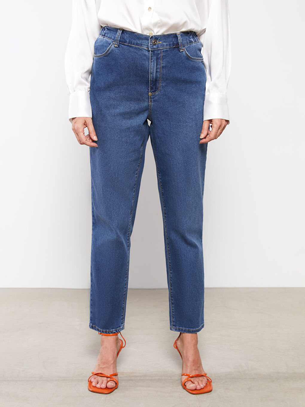 Elastic Waist Mercury Skinny Fit Women's Jean Pants with Pocket Detail-4