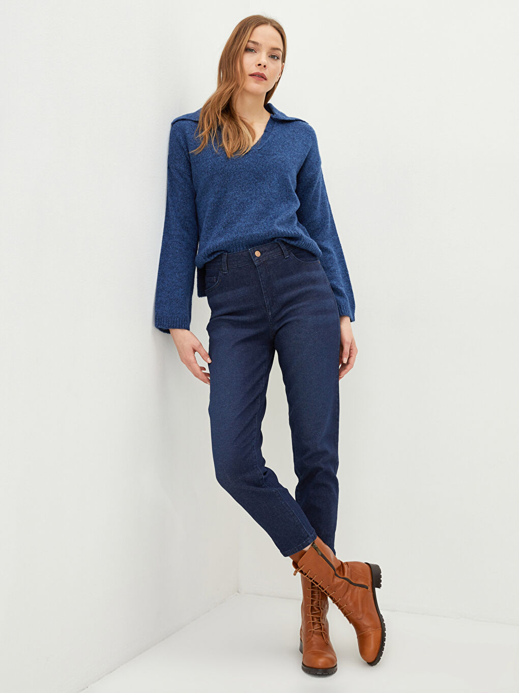 Ženske farmerke visokog struka slim fit-1