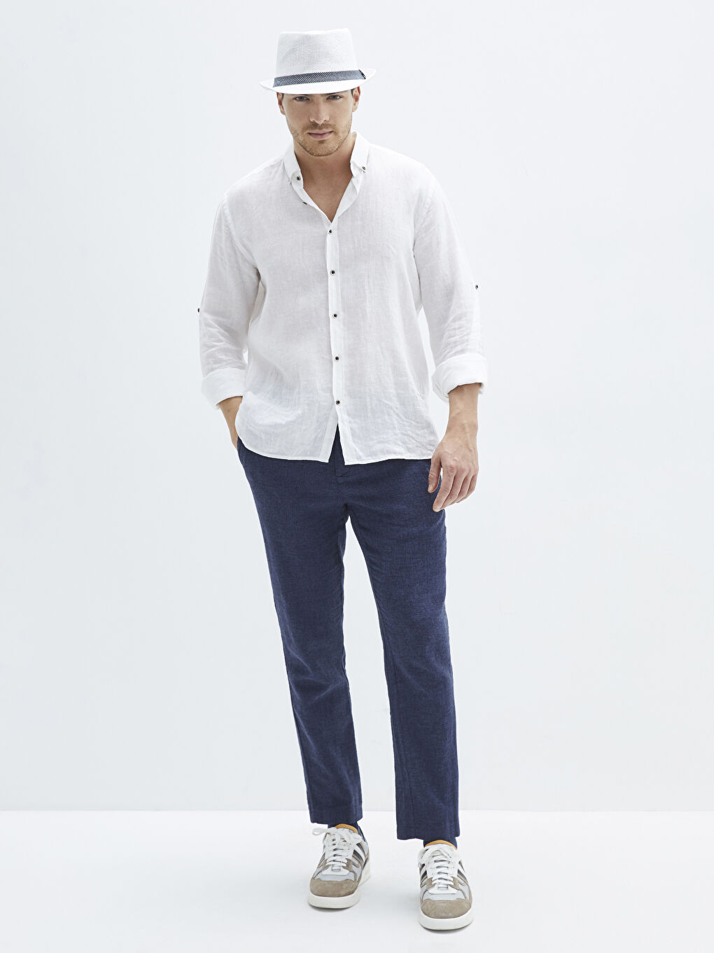 Chapeau Fedora en Paille avec Détails de Passepoil pour Hommes-1