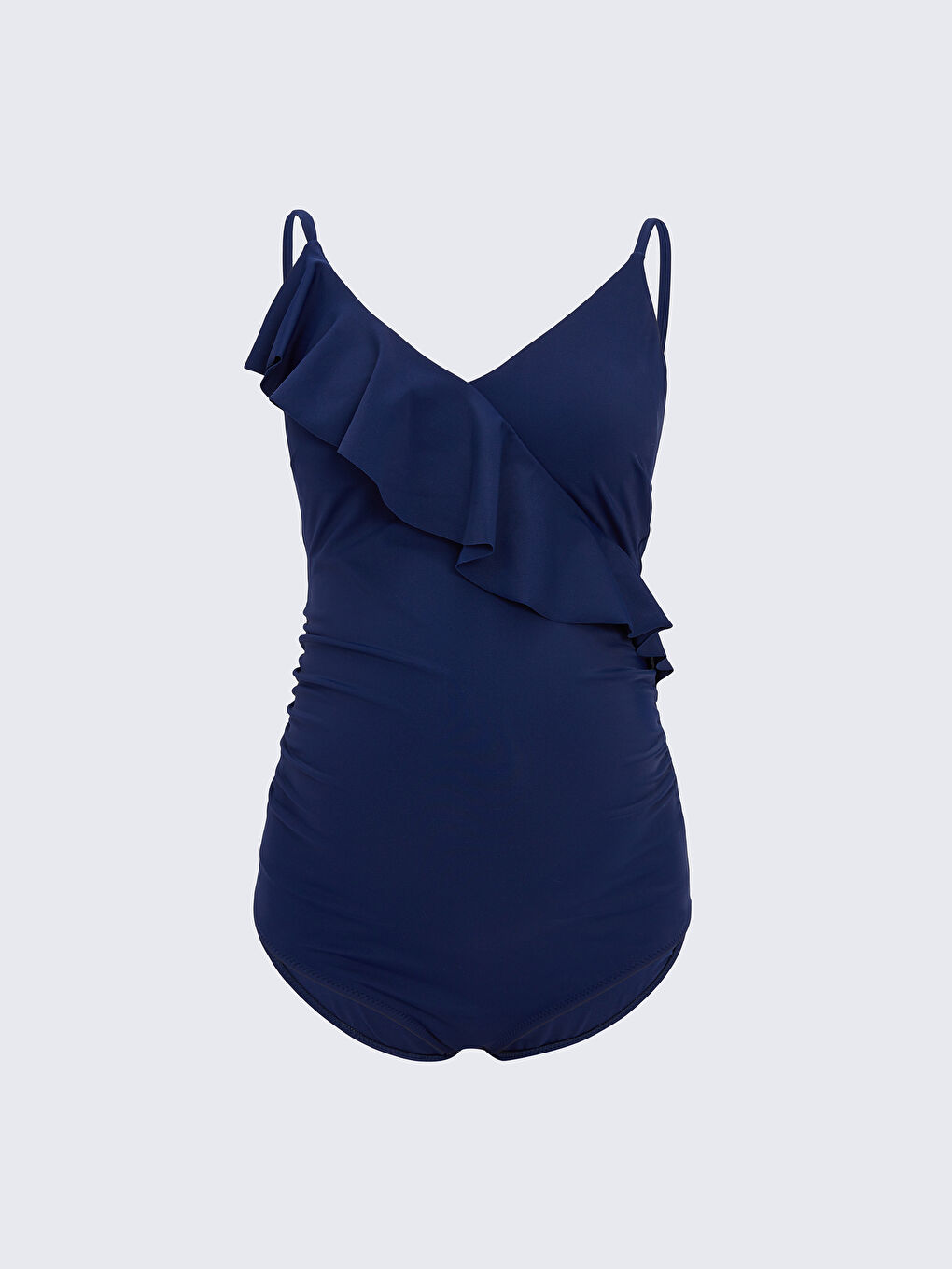 Lacivert V Yaka Düz Fırfır Detaylı Hamile Mayo