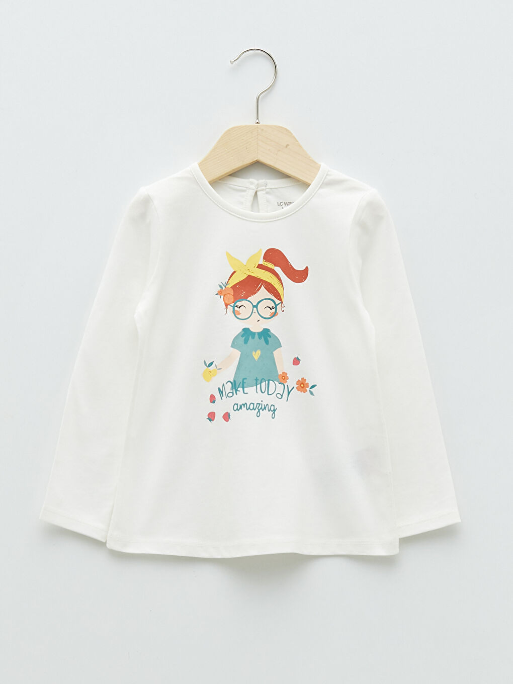 تيشيرت ياقة دائرية كم طويل مطبوع بنات رضع - مجموعة من 2-1