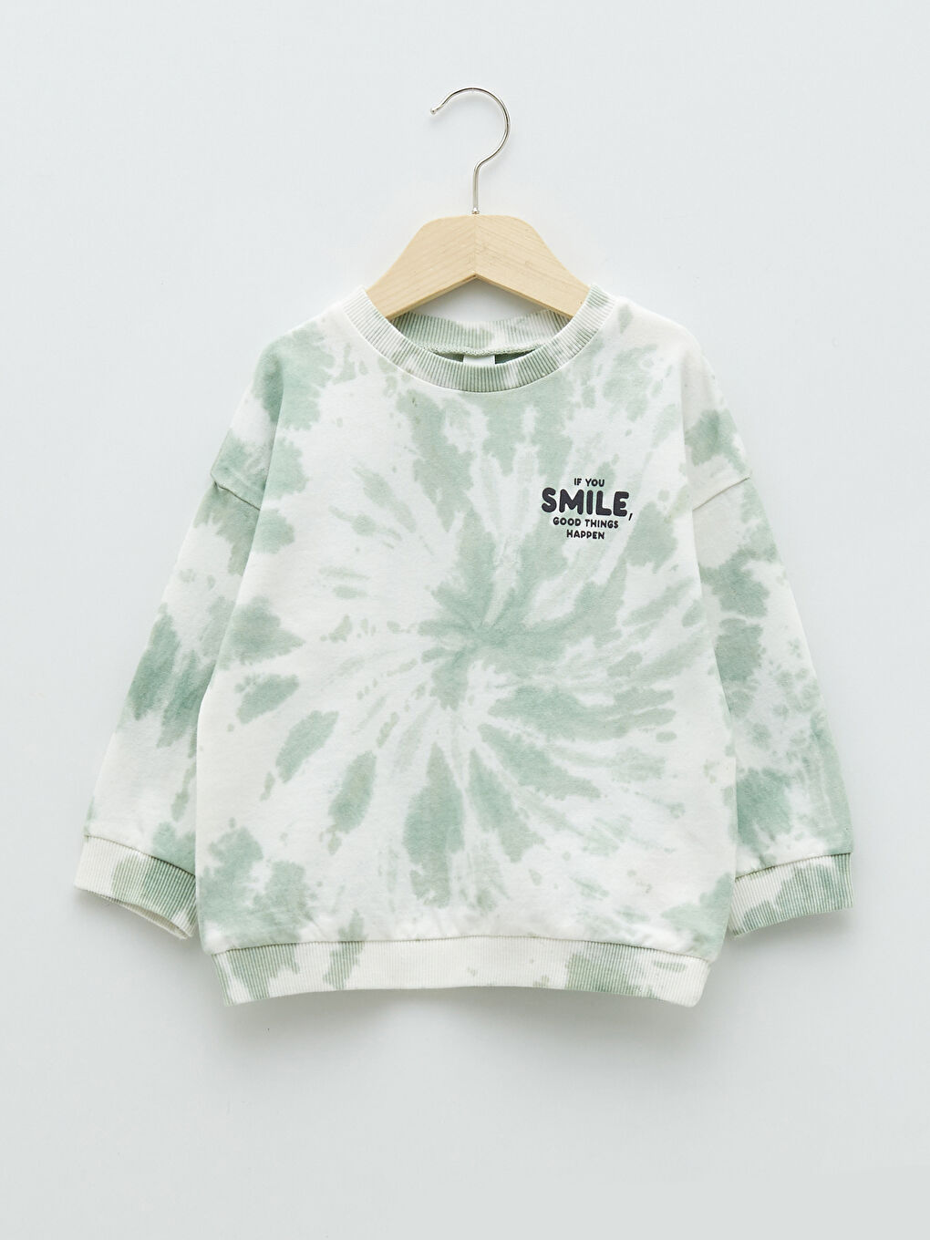 LCW baby Yeşil Bisiklet Yaka Uzun Kollu Batik Desenli Erkek Bebek Sweatshirt