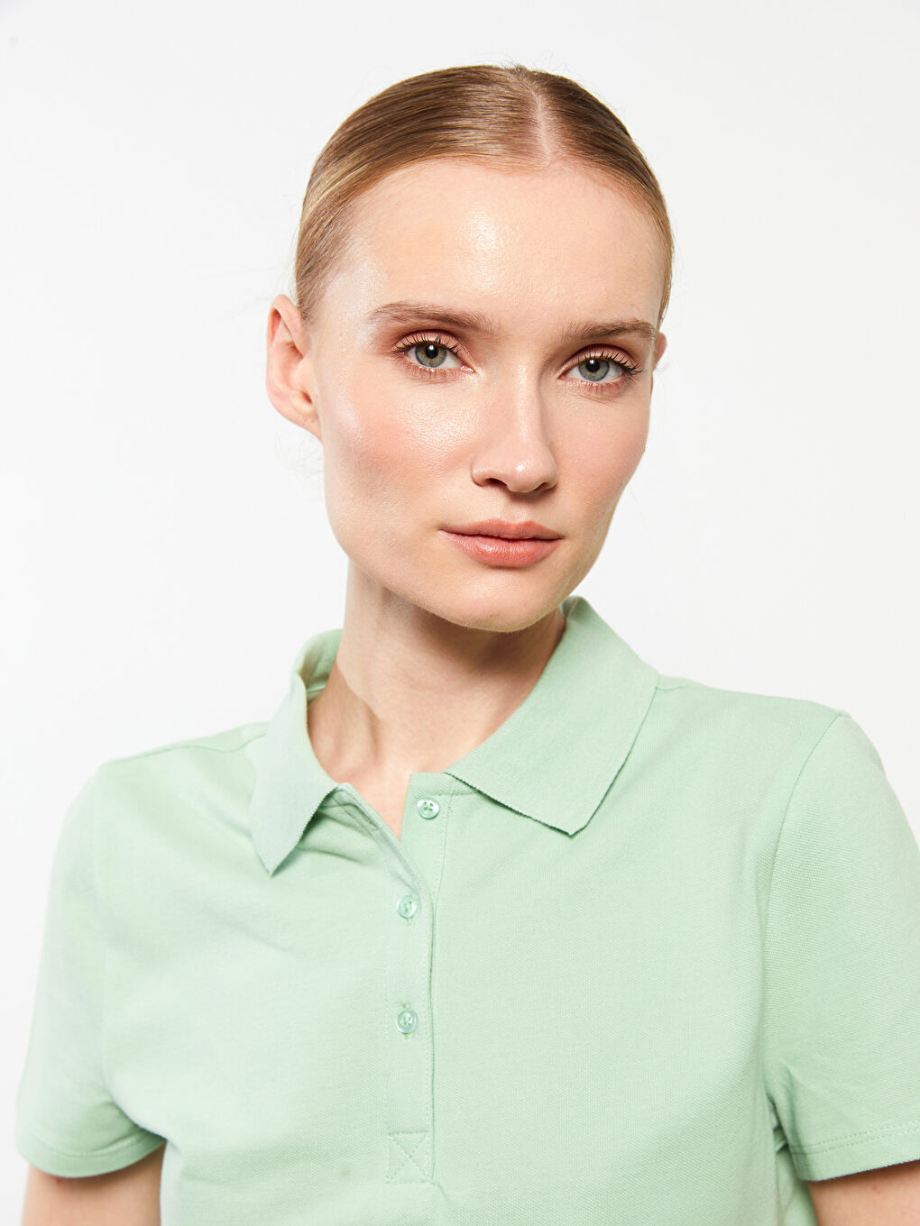 Polo Neck Straight Short Sleeve Cotton Women's T-Shirt