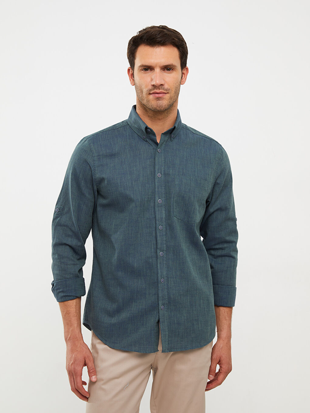 Chemise pour Hommes à Manches Longues en Popeline Coupe Régulière