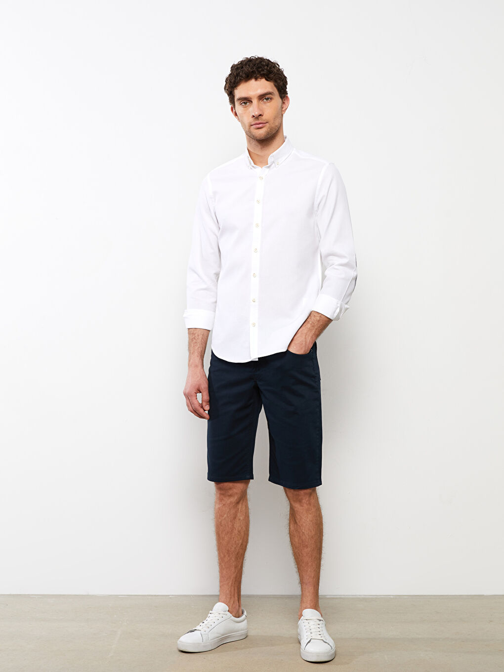 Beyaz Slim Fit Uzun Kollu Armürlü Erkek Gömlek-2