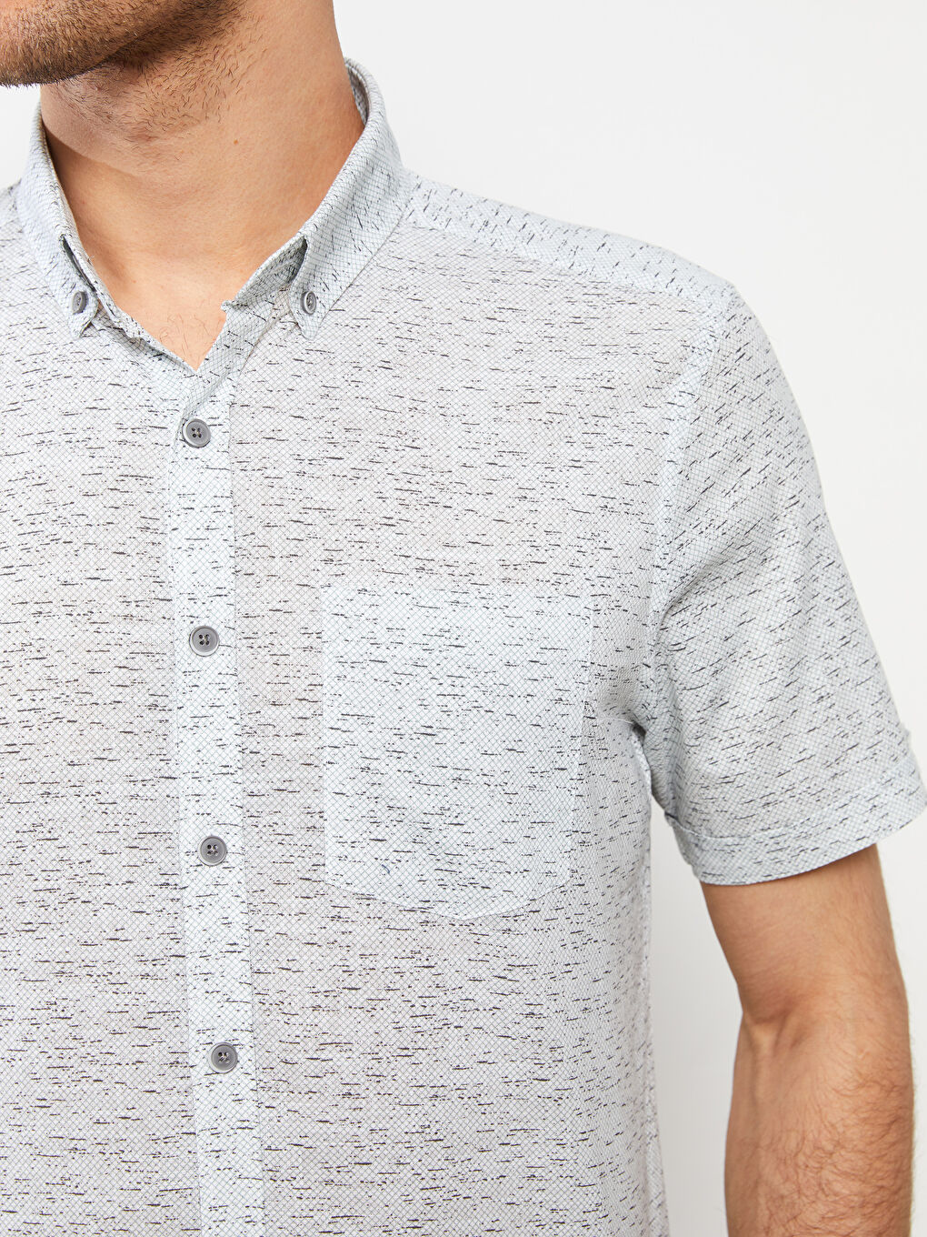 قميص رجالي ضيق بنقشة وأكمام قصيرة للرجال-3