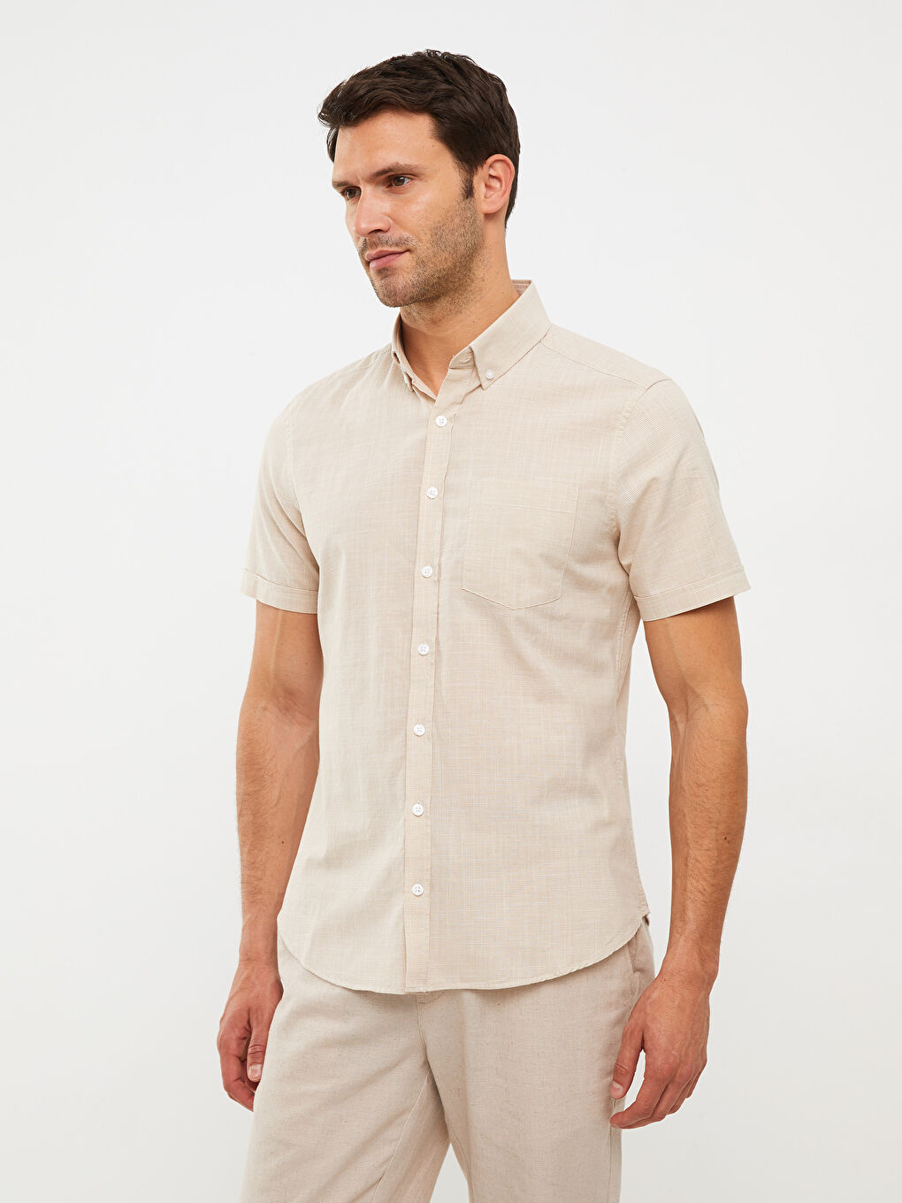 Chemise Écossaise Svelte à Manches Courtes Pour Hommes