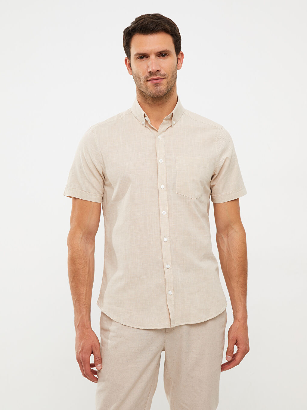 Chemise Écossaise Svelte à Manches Courtes Pour Hommes-1