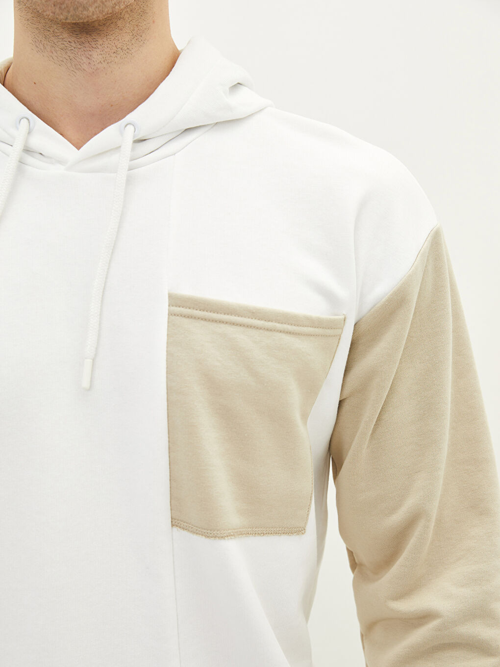 Uzun Kollu Renk Bloklu Erkek Hoodie-3