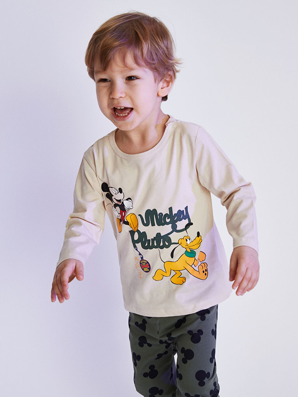 Ensemble de pyjama bébé garçon en coton imprimé Disney à manches longues col rond-3