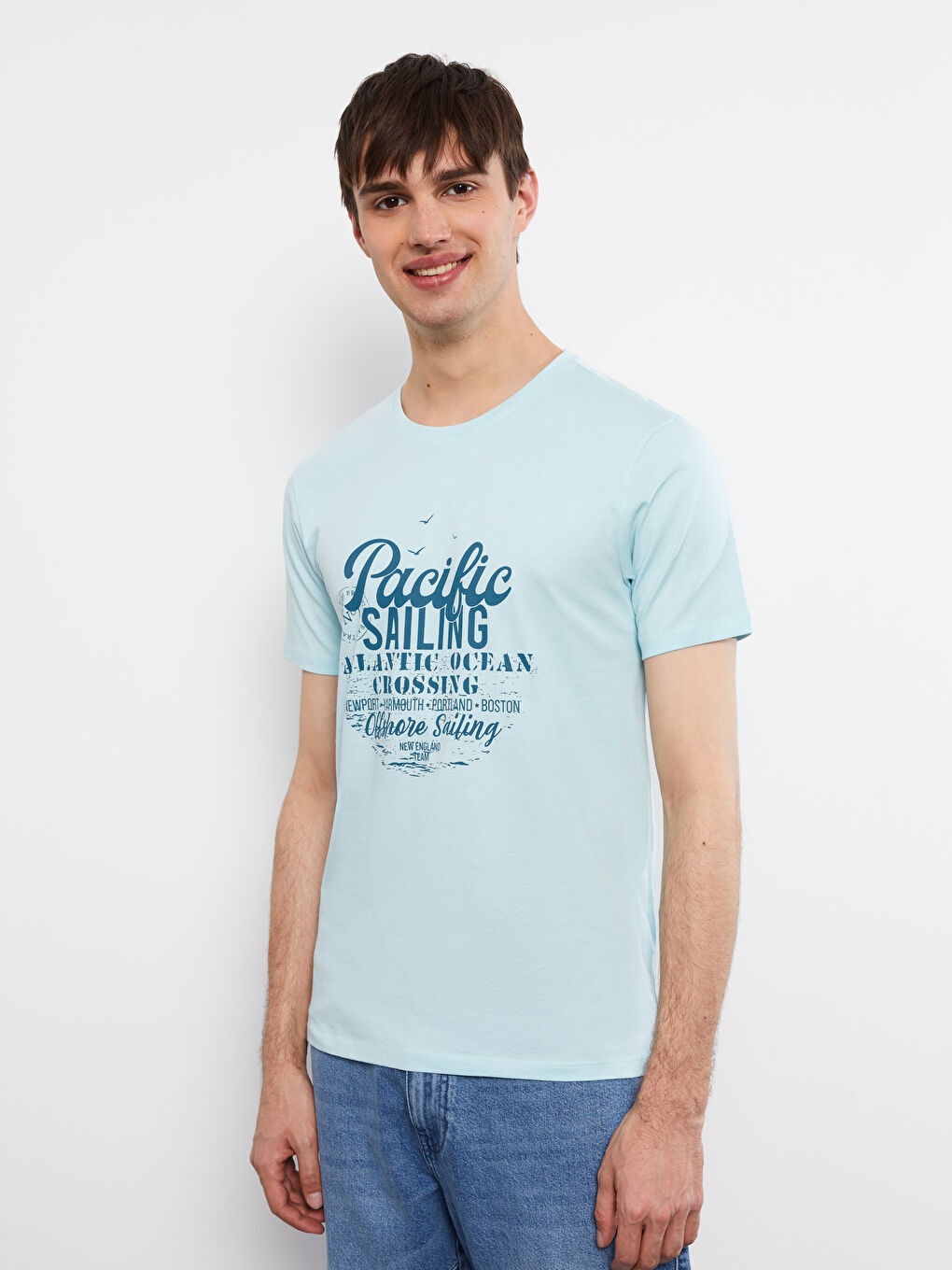 Crew Neck Short Sleeve Printed Combed Cotton Men's T-shirt-1