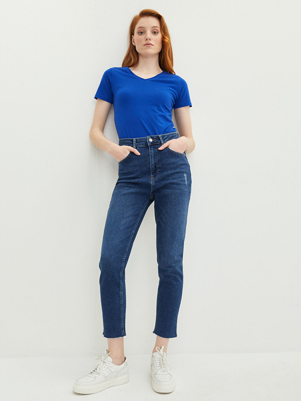 İndigo Standart Fit Cep Detaylı Kadın Rodeo Jean Pantolon