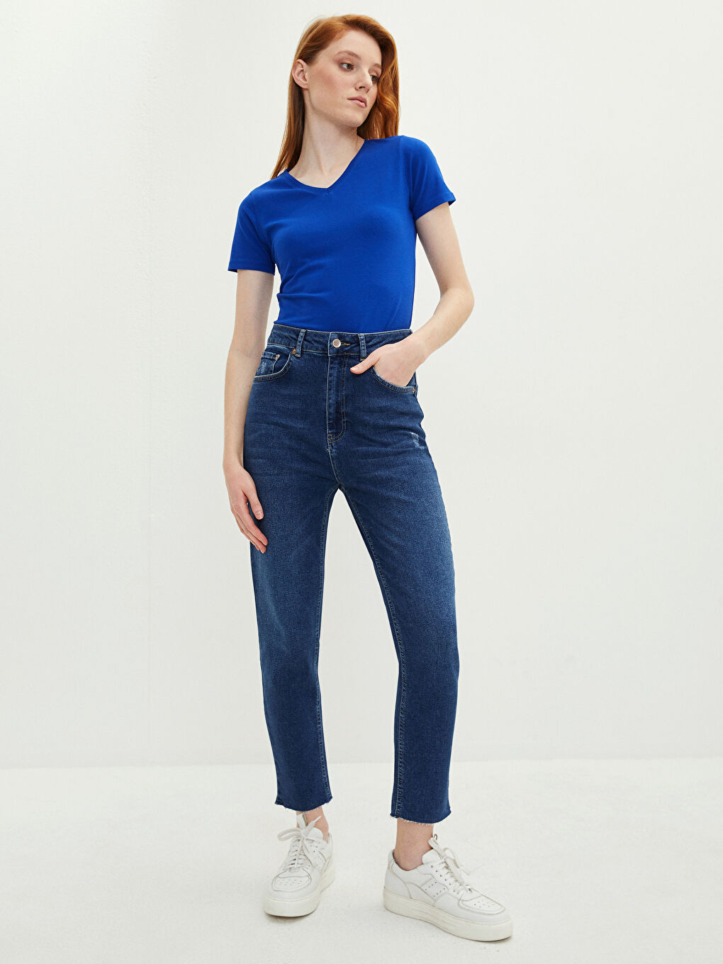 İndigo Standart Fit Cep Detaylı Kadın Rodeo Jean Pantolon-1