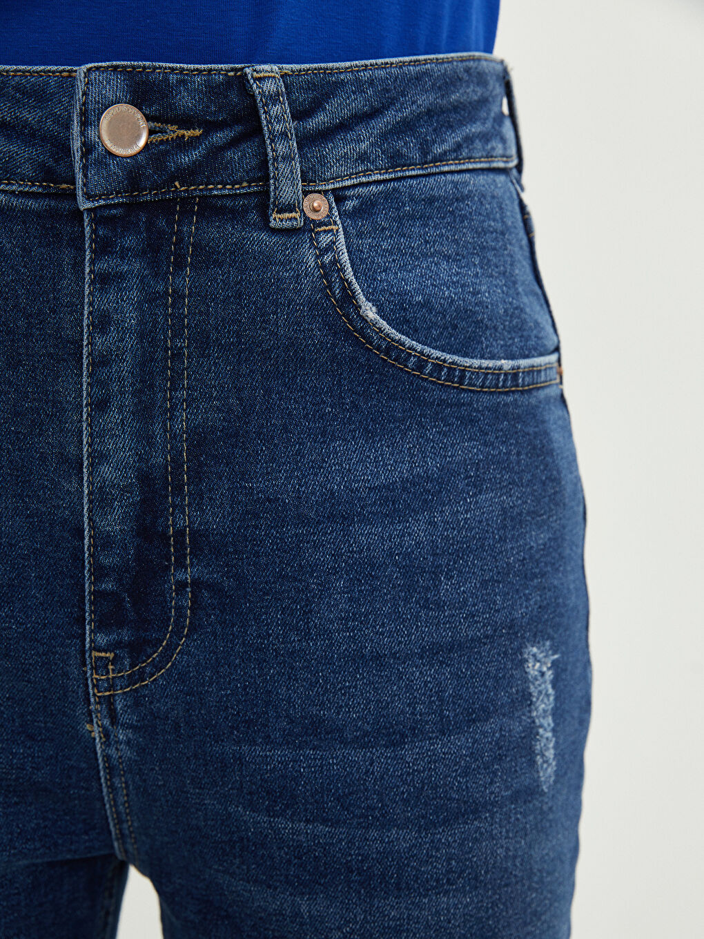 İndigo Standart Fit Cep Detaylı Kadın Rodeo Jean Pantolon-4