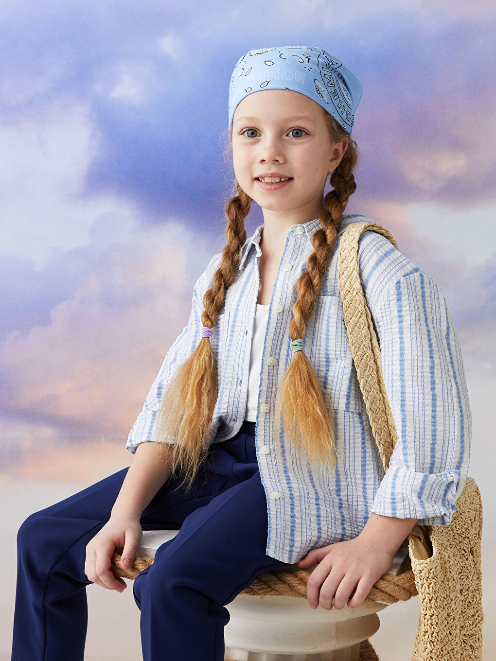 Mavi Çizgili Uzun Kollu Kız Çocuk Gömlek-1