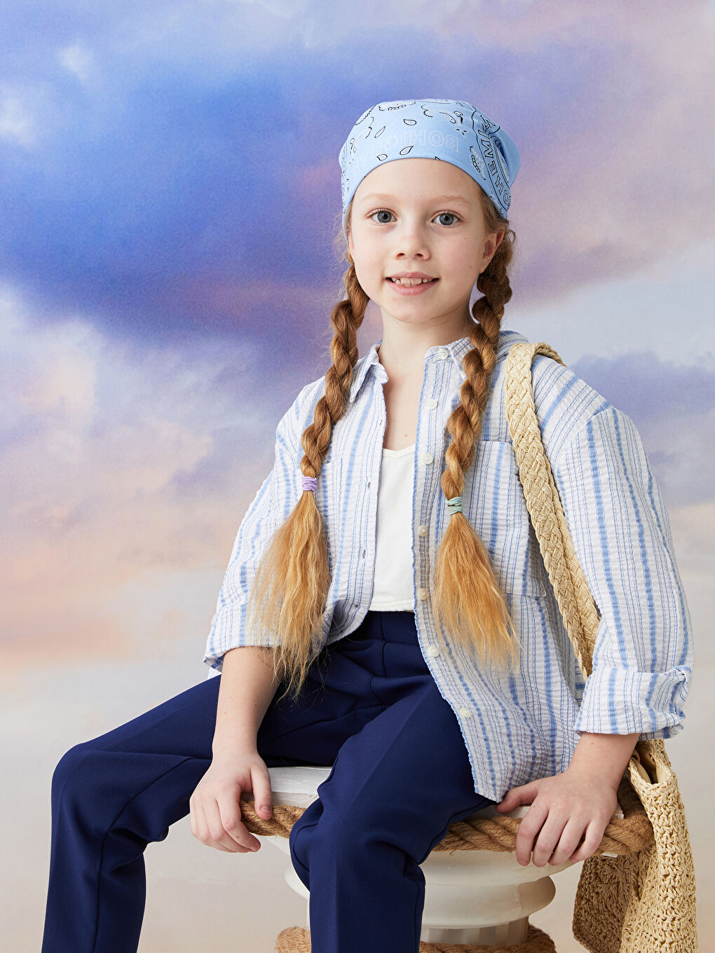 Mavi Çizgili Uzun Kollu Kız Çocuk Gömlek-2