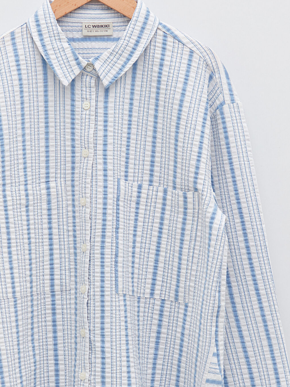 Mavi Çizgili Uzun Kollu Kız Çocuk Gömlek-6