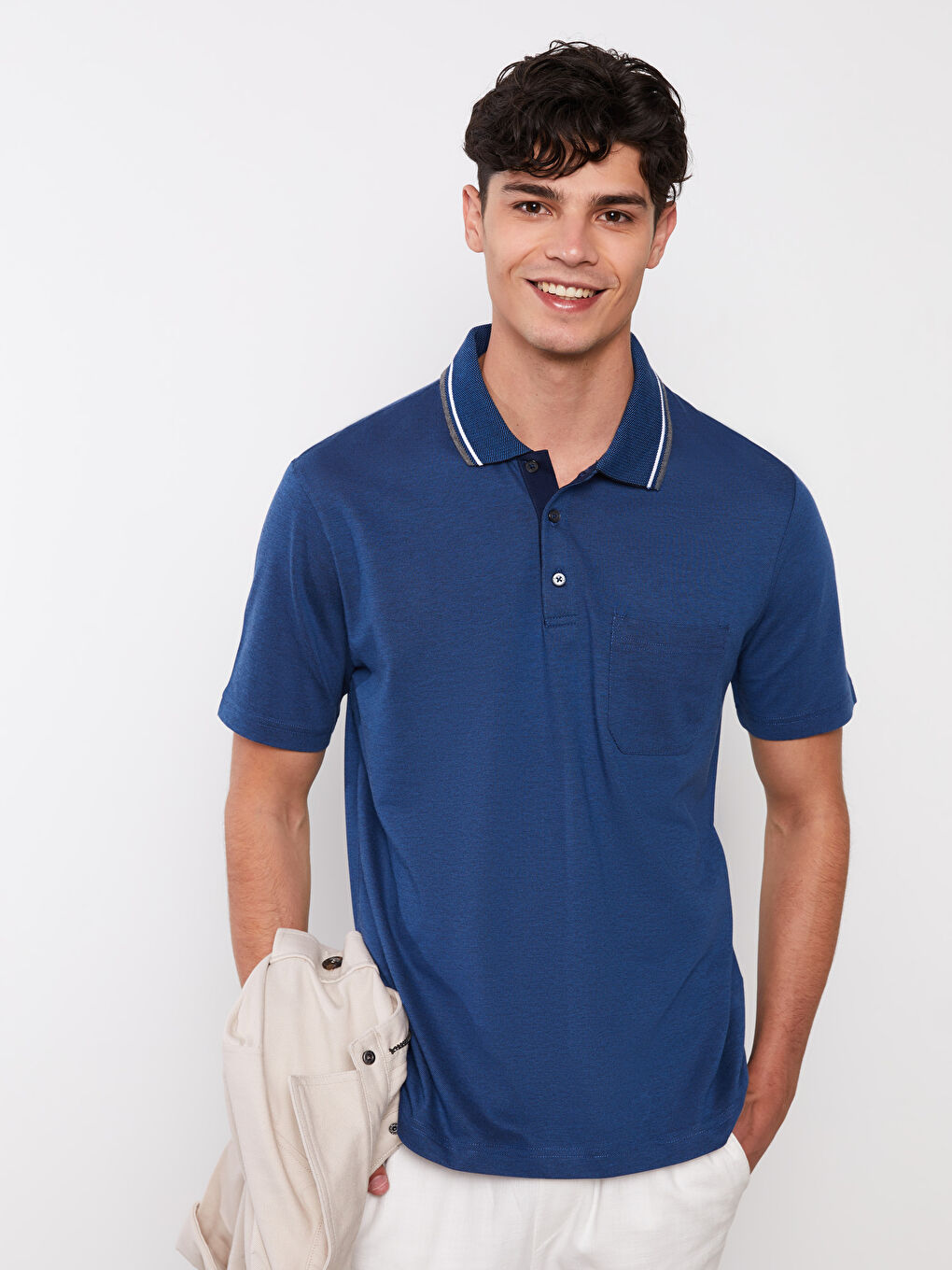 تي شيرت بياقة بولو كم قصير بيكيه للرجال-1