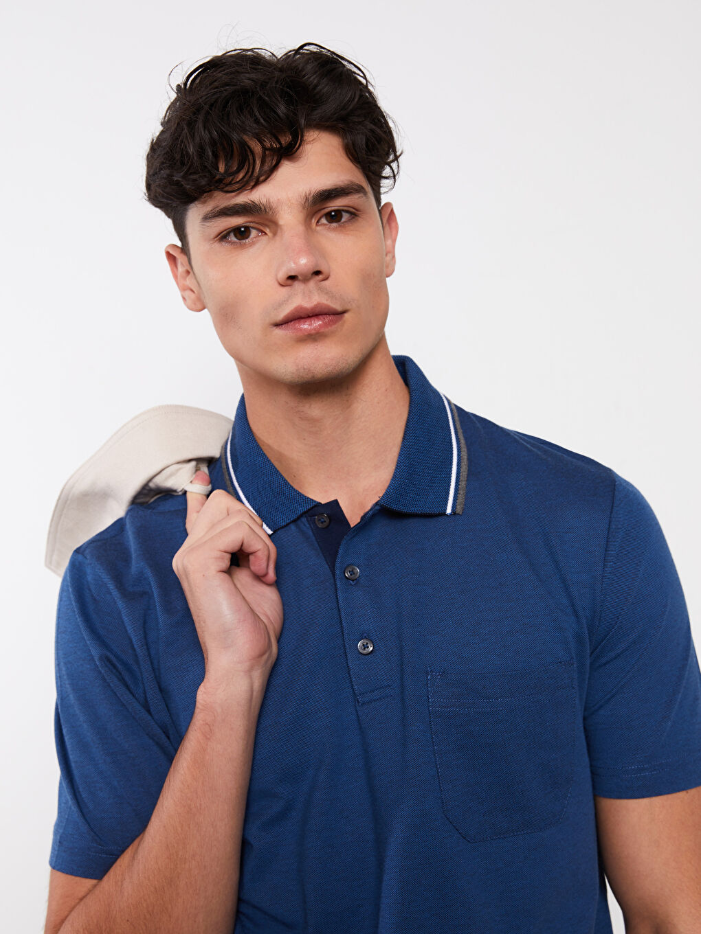 تي شيرت بياقة بولو كم قصير بيكيه للرجال-2