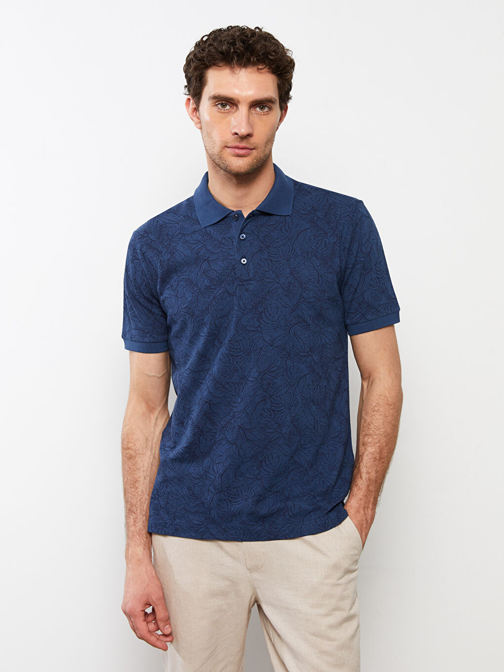 Polo Neck Short Sleeve Patterned Men's T-Shirt-1