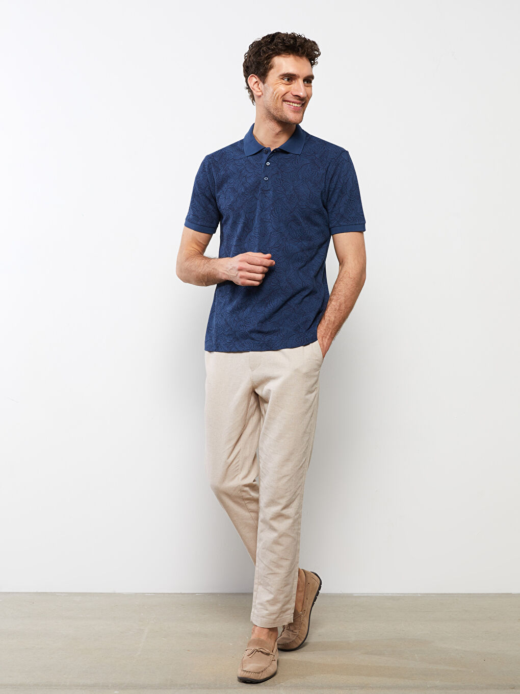 Polo Neck Short Sleeve Patterned Men's T-Shirt-2