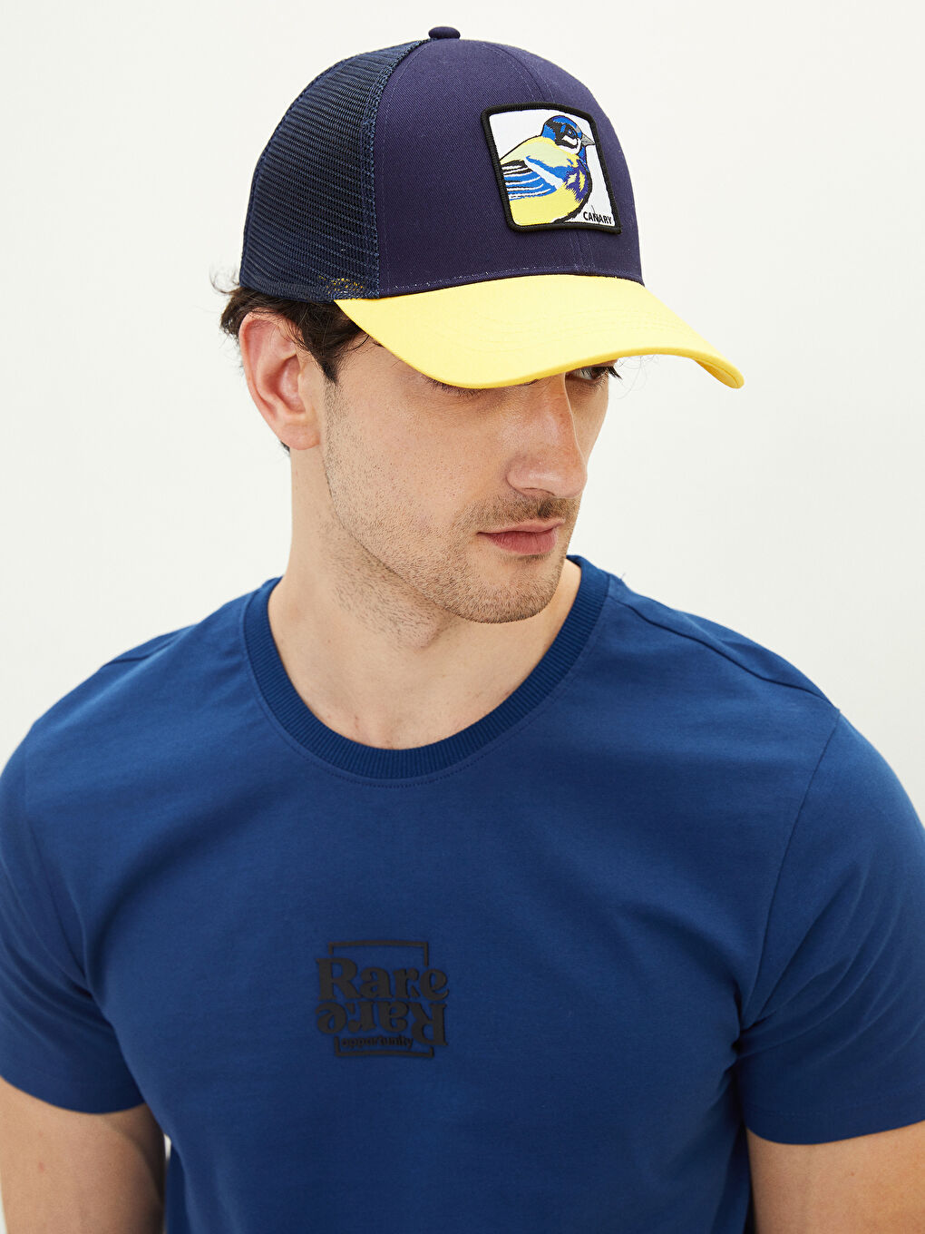 Lacivert Baskılı File Detaylı Erkek Kep Şapka