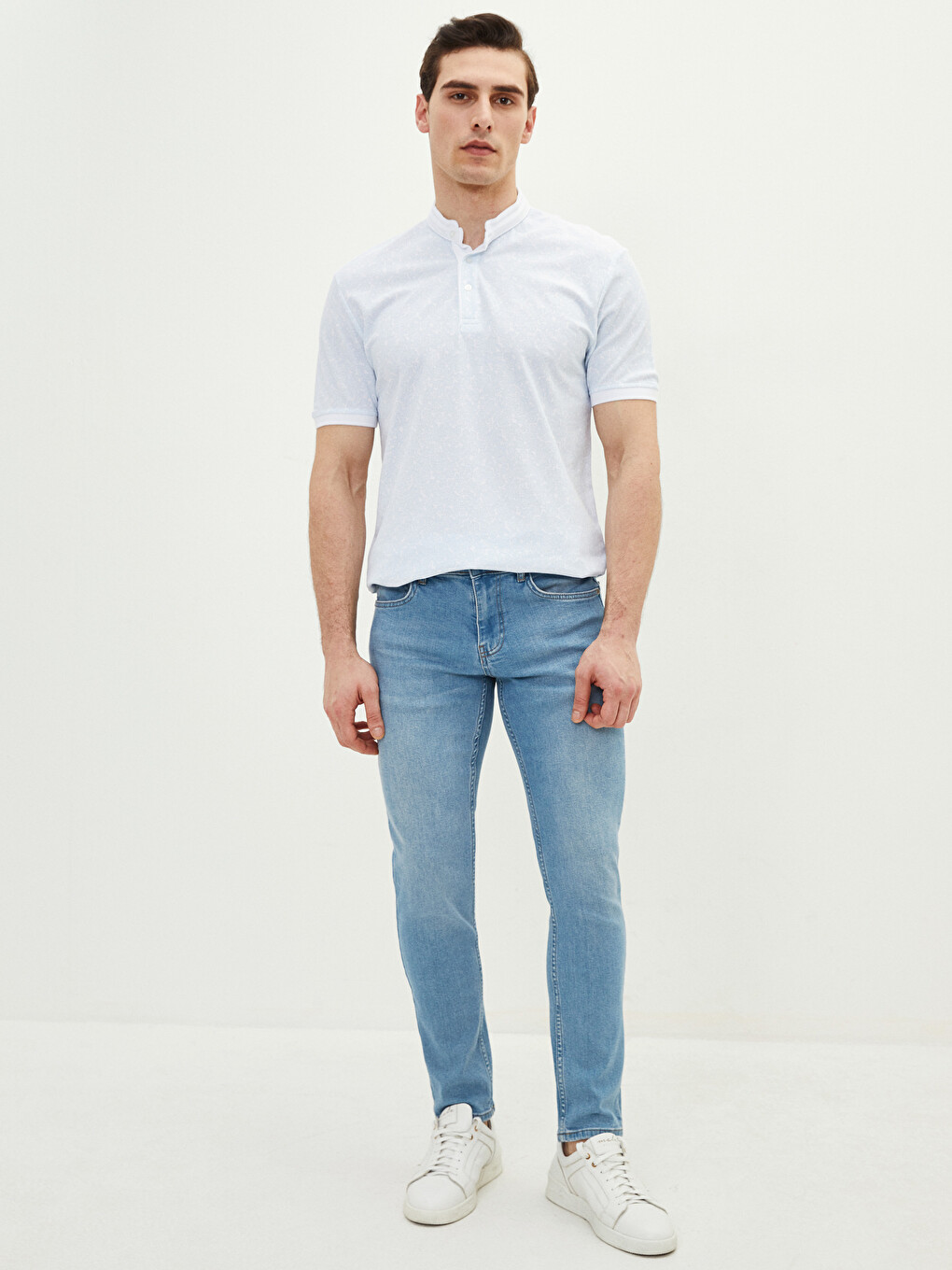 Grandad Collar Short Sleeve Patterned Men's T-shirt-2