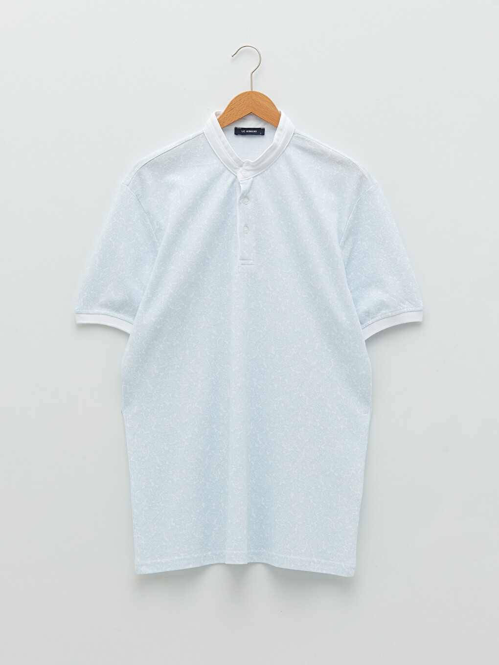 Grandad Collar Short Sleeve Patterned Men's T-shirt-5