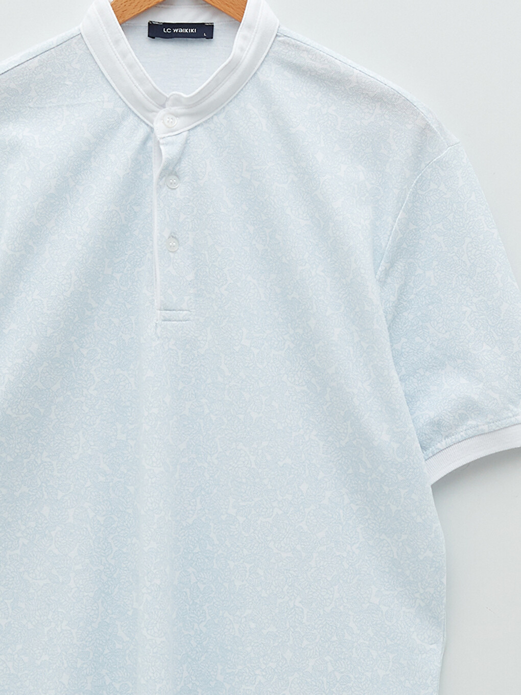 Grandad Collar Short Sleeve Patterned Men's T-shirt-7