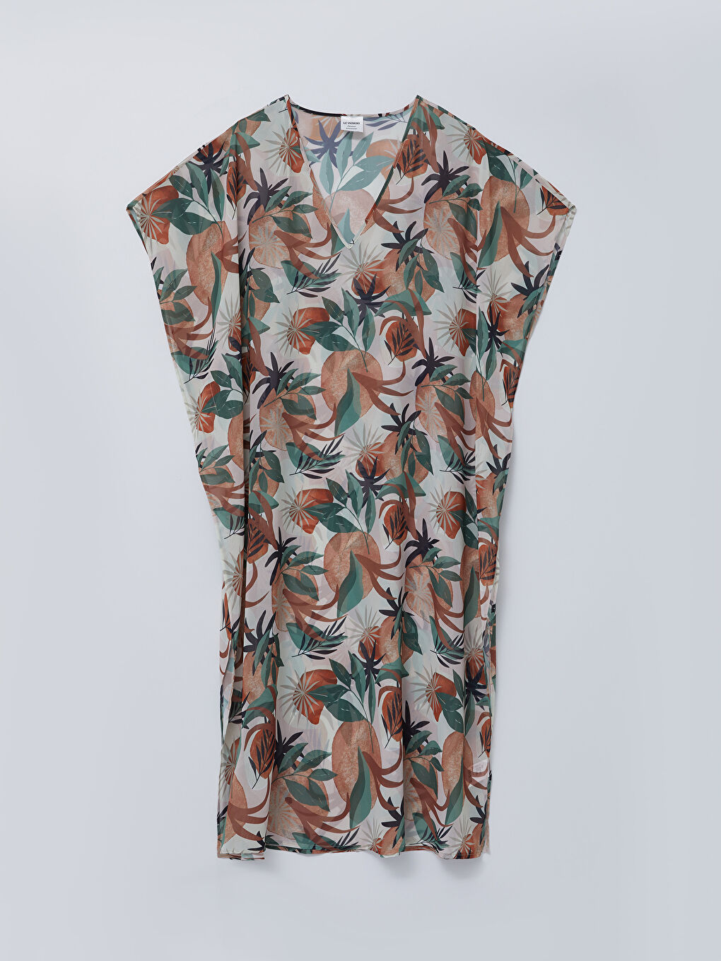 كيمونو للسيدات بياقة على شكل حرف V بنقشة وكم قصير من قماش البوبلين-6