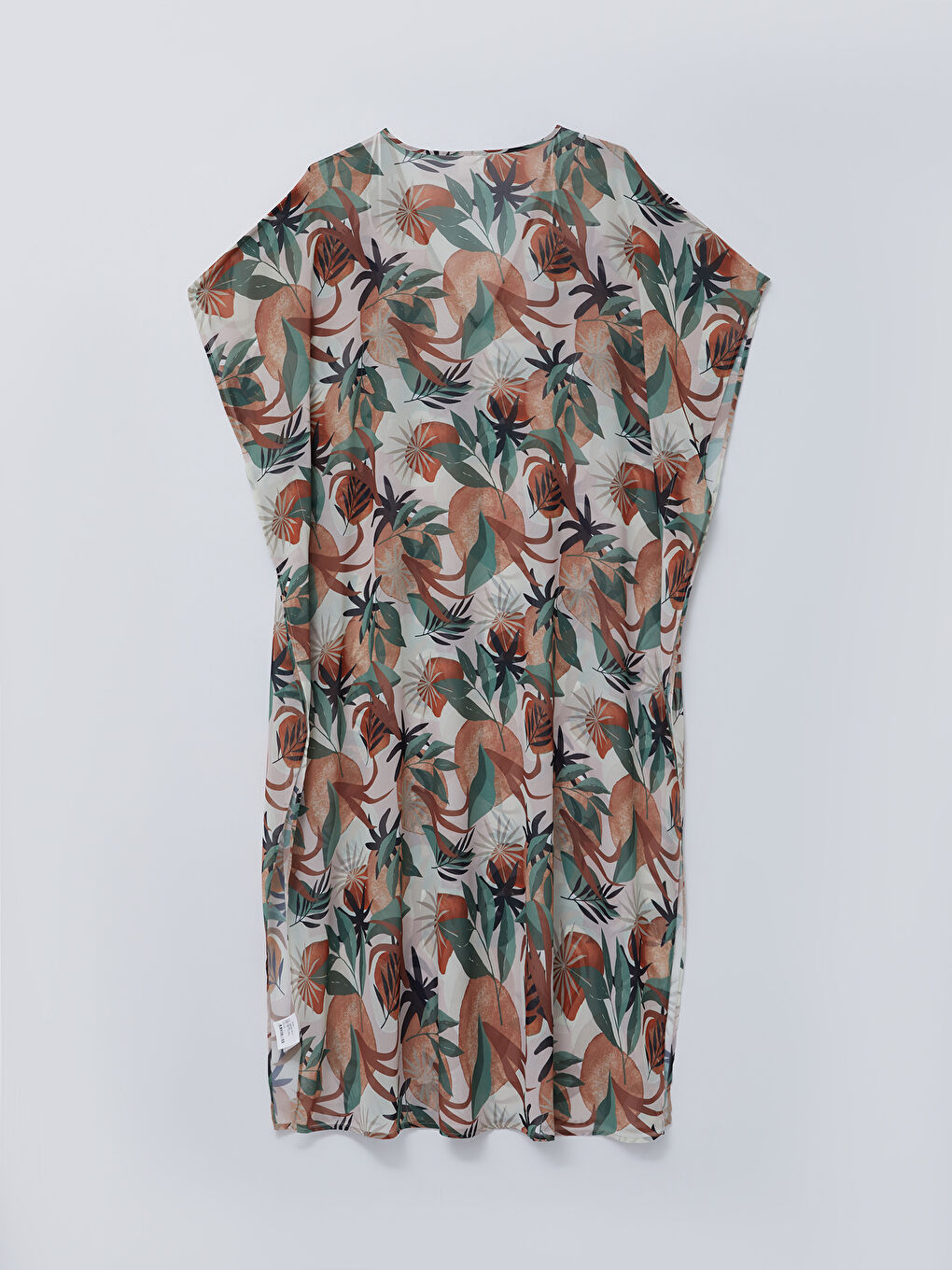 كيمونو للسيدات بياقة على شكل حرف V بنقشة وكم قصير من قماش البوبلين-7