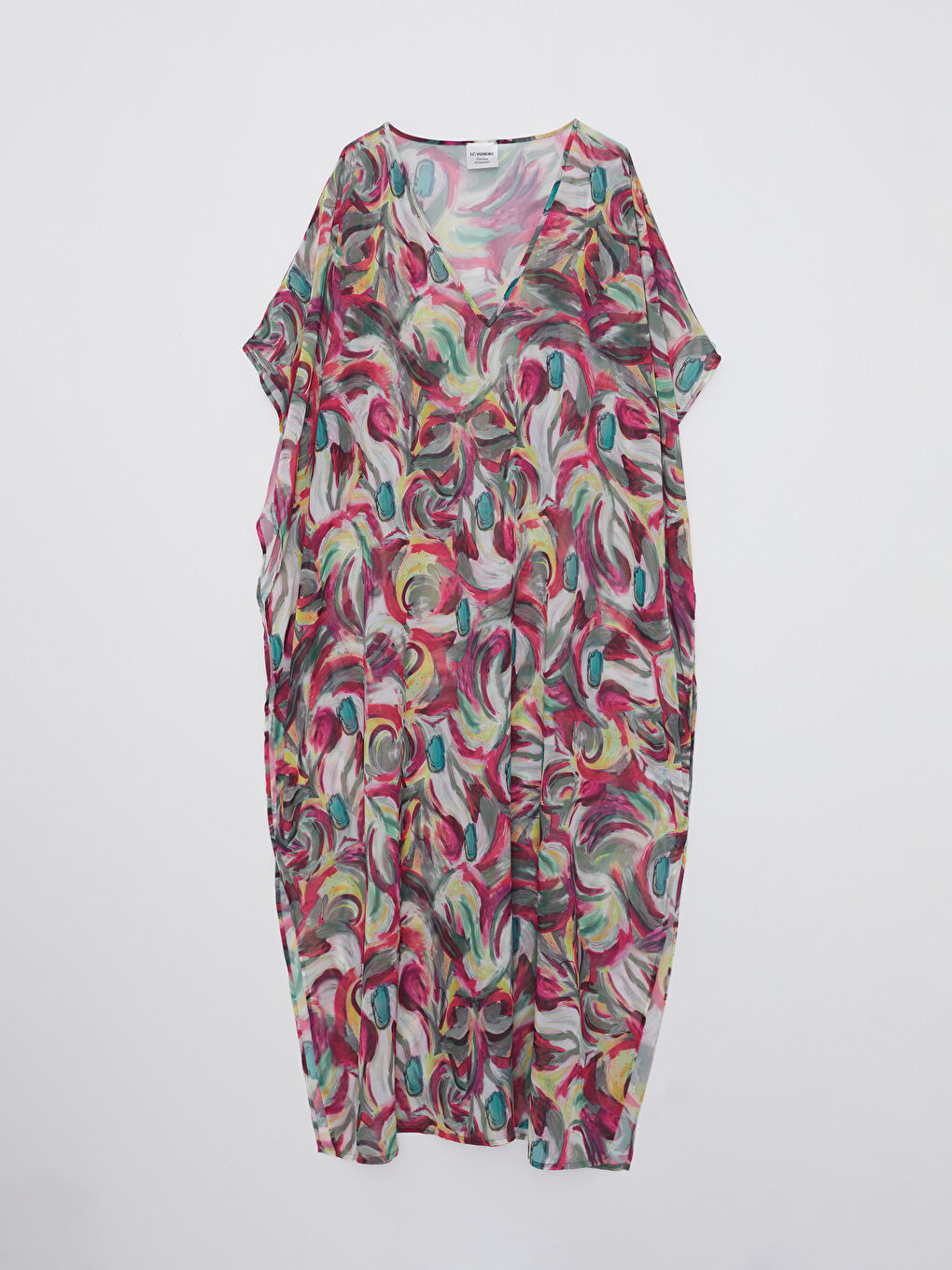 كيمونو للسيدات بياقة على شكل حرف V بنقشة وكم قصير من قماش البوبلين-6