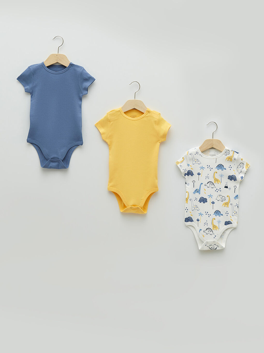 ياقة دائرية كم قصير قطن بدلة جسم أولاد رضع ٣ قطع