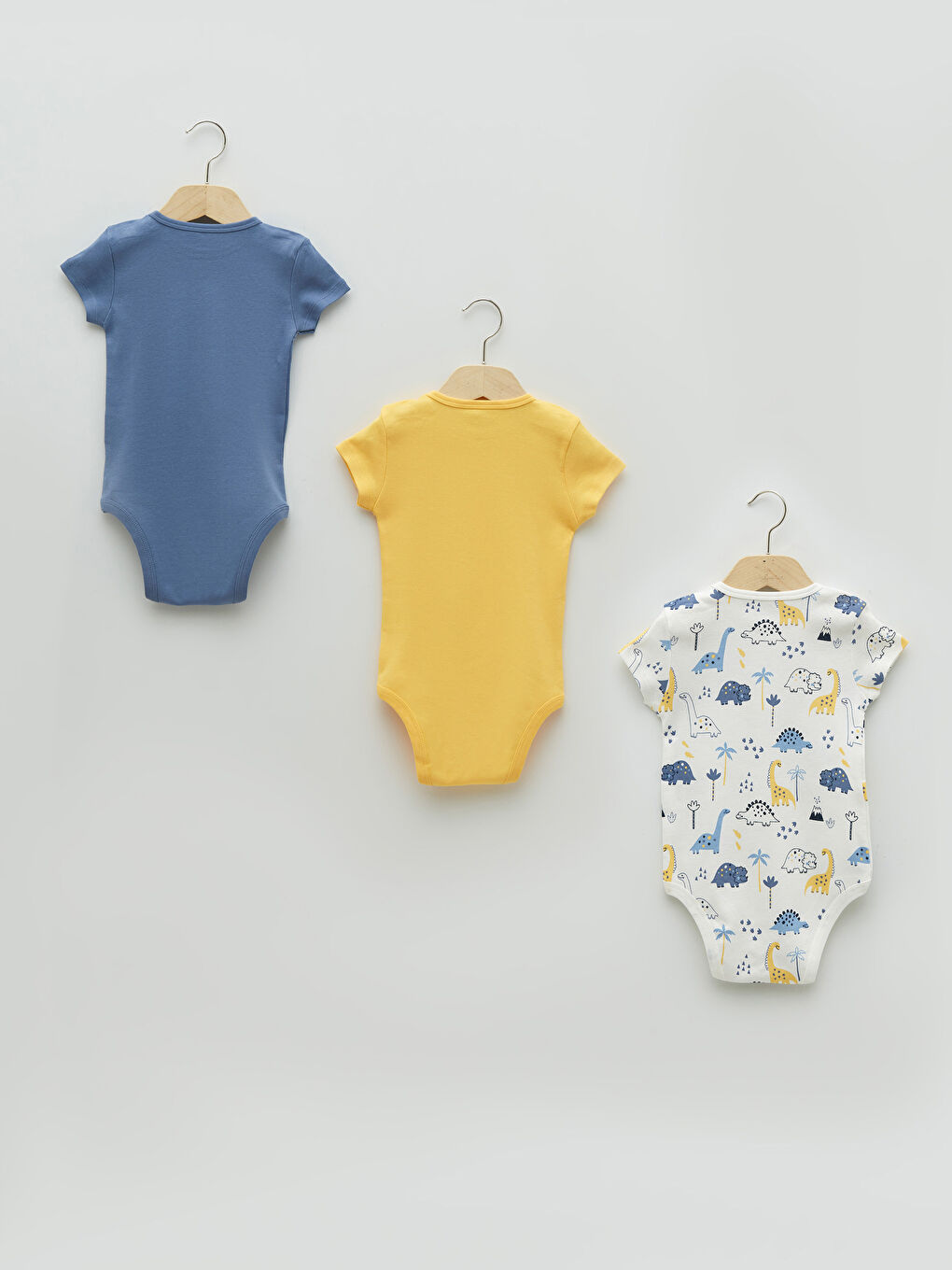 ياقة دائرية كم قصير قطن بدلة جسم أولاد رضع ٣ قطع-1