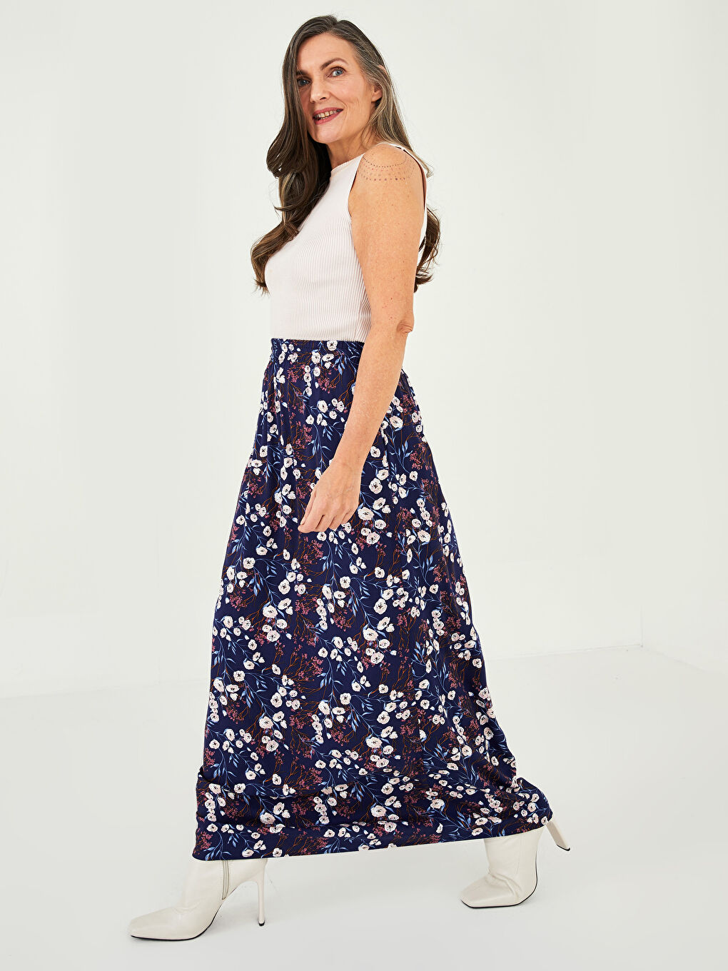 Elastic Waist Patterned A-Cut Viscose Women's Skirt