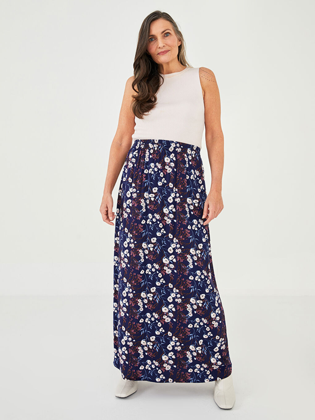 Elastic Waist Patterned A-Cut Viscose Women's Skirt-1