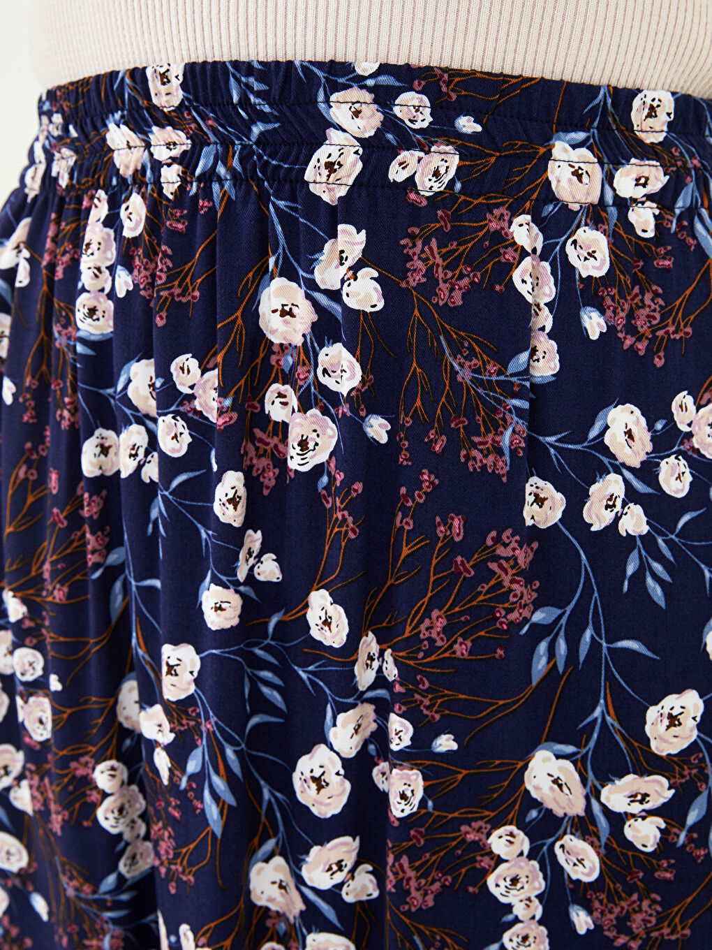 Elastic Waist Patterned A-Cut Viscose Women's Skirt-2