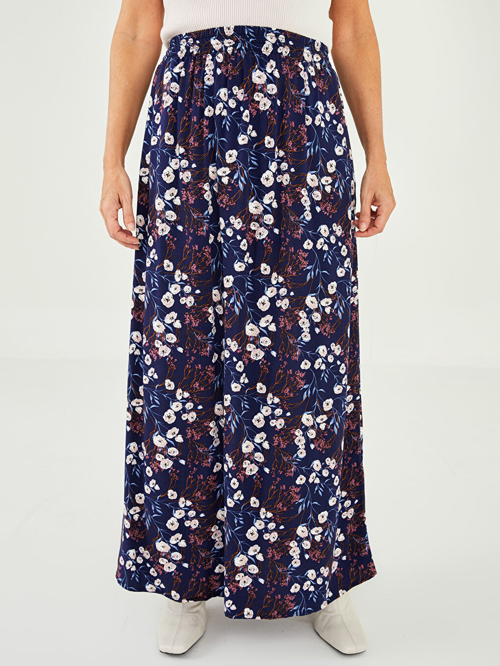 Elastic Waist Patterned A-Cut Viscose Women's Skirt-3