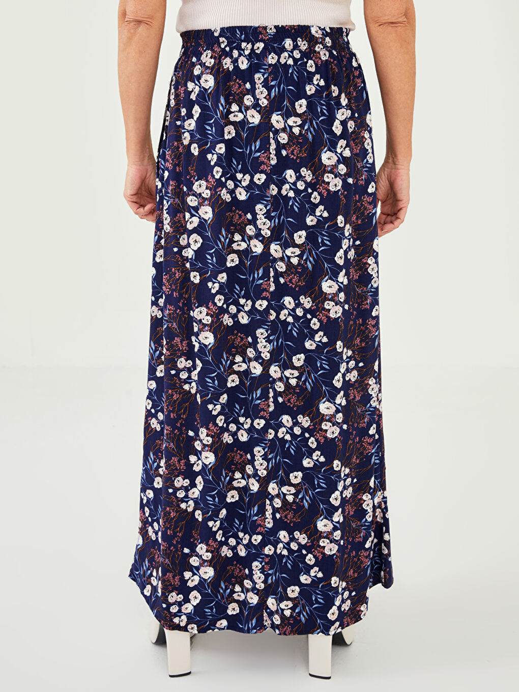 Elastic Waist Patterned A-Cut Viscose Women's Skirt-4