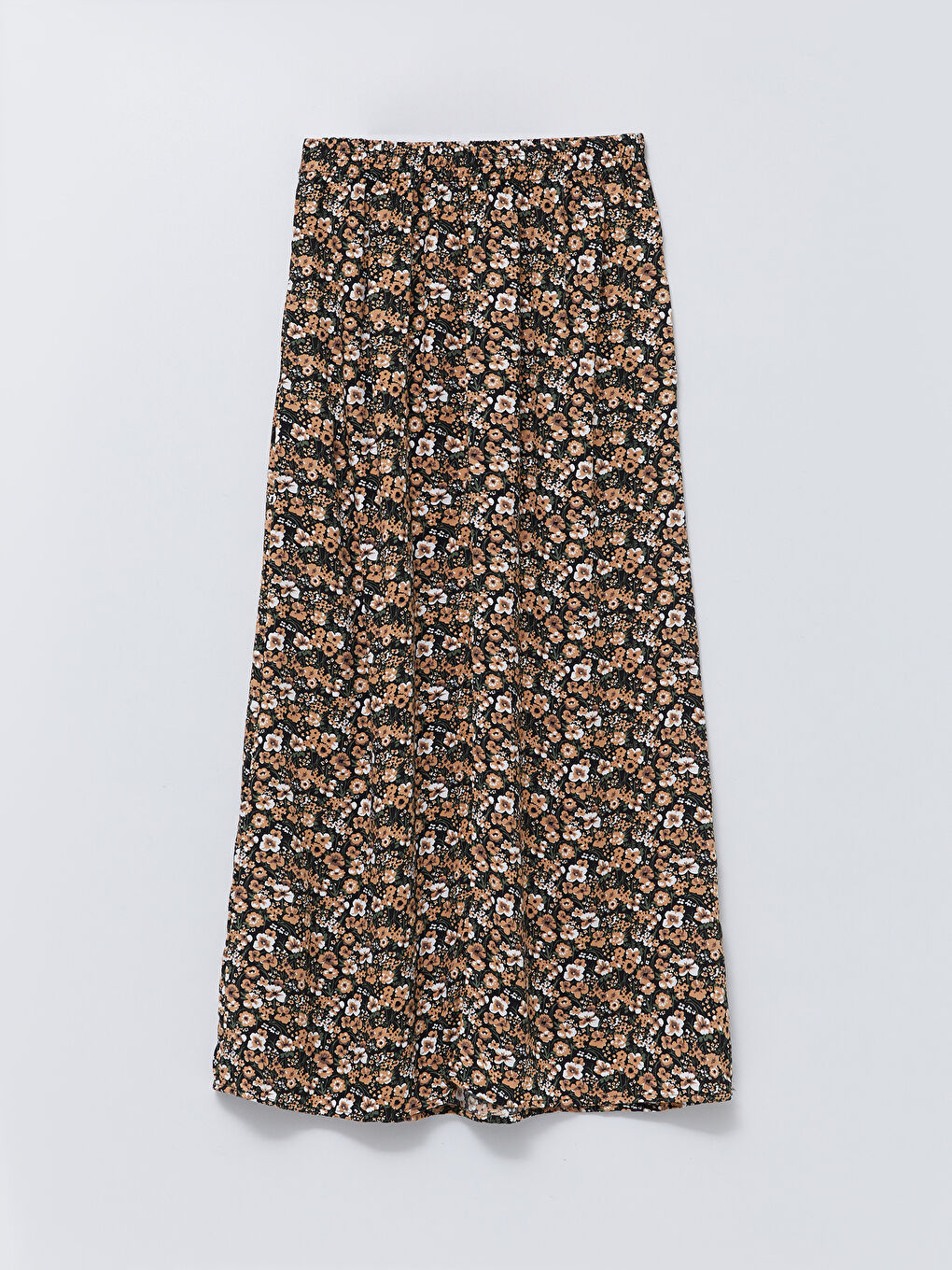 Haki Beli Lastikli Desenli A Kesim Viskon Kadın Etek-7