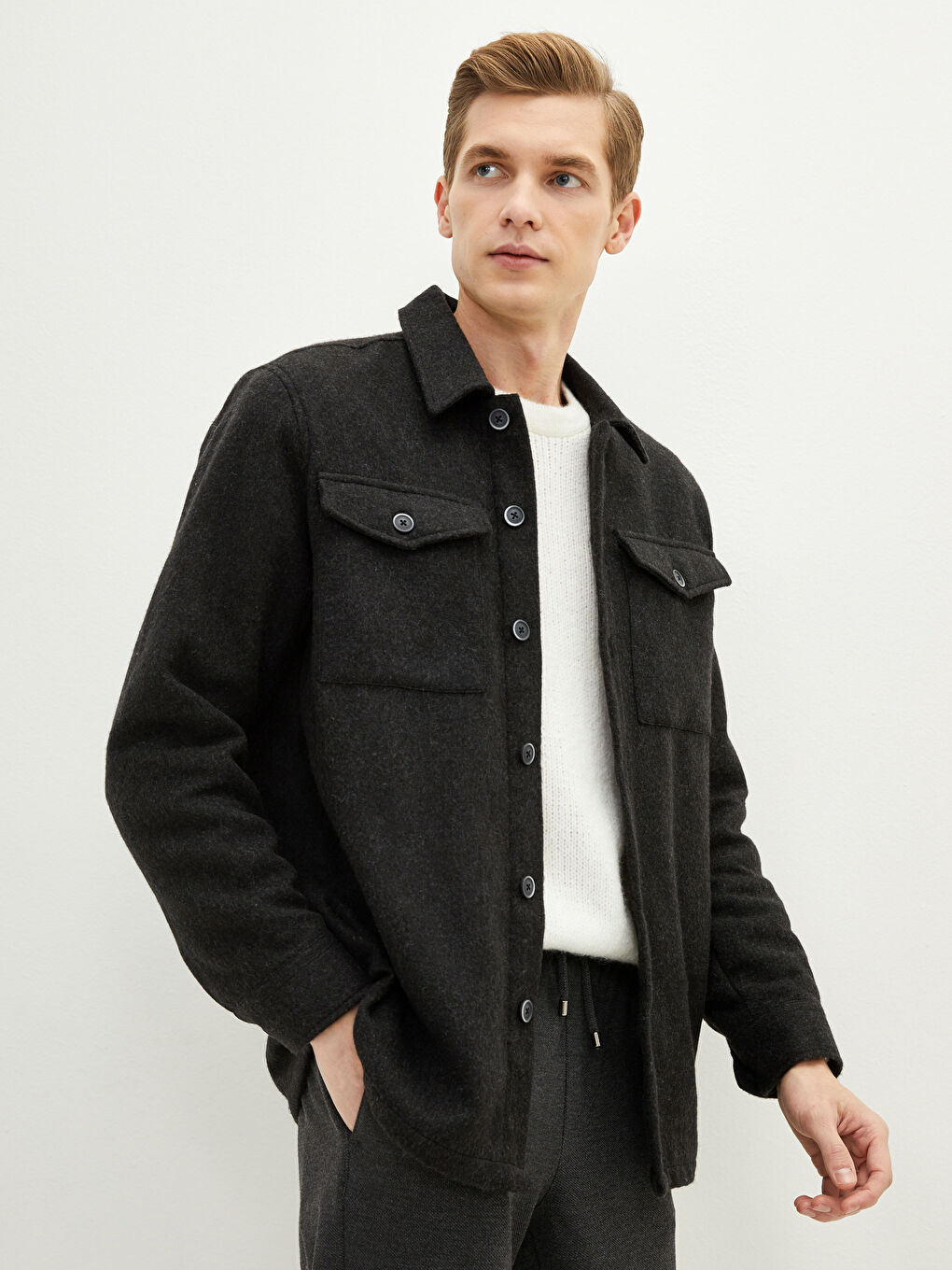 Relaxed Fit Long Sleeve Men's Shirt Jacket