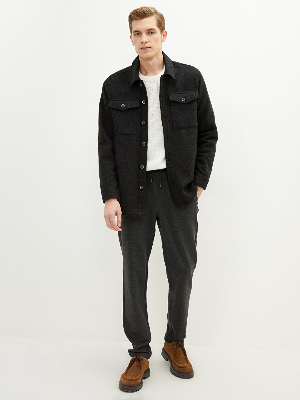 Relaxed Fit Long Sleeve Men's Shirt Jacket-1