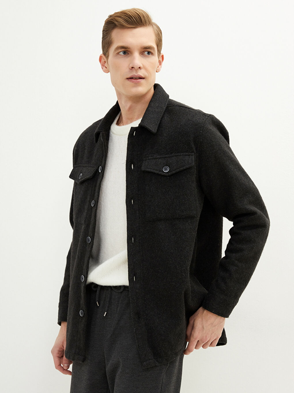 Relaxed Fit Long Sleeve Men's Shirt Jacket-2