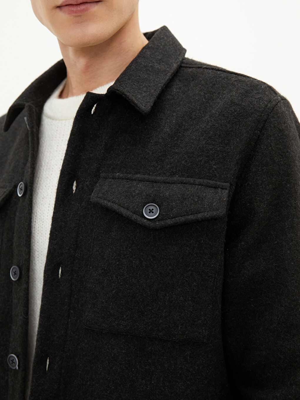 Relaxed Fit Long Sleeve Men's Shirt Jacket-3