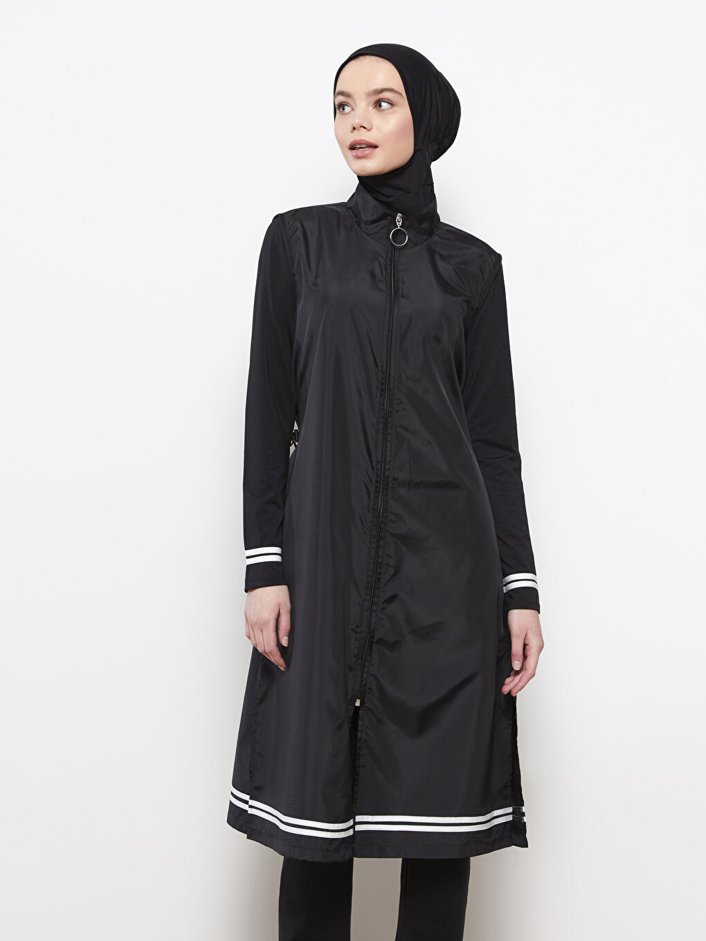 Siyah Dik Yaka Düz Uzun Kollu Kadın Tesettür Mayo Takımı-2